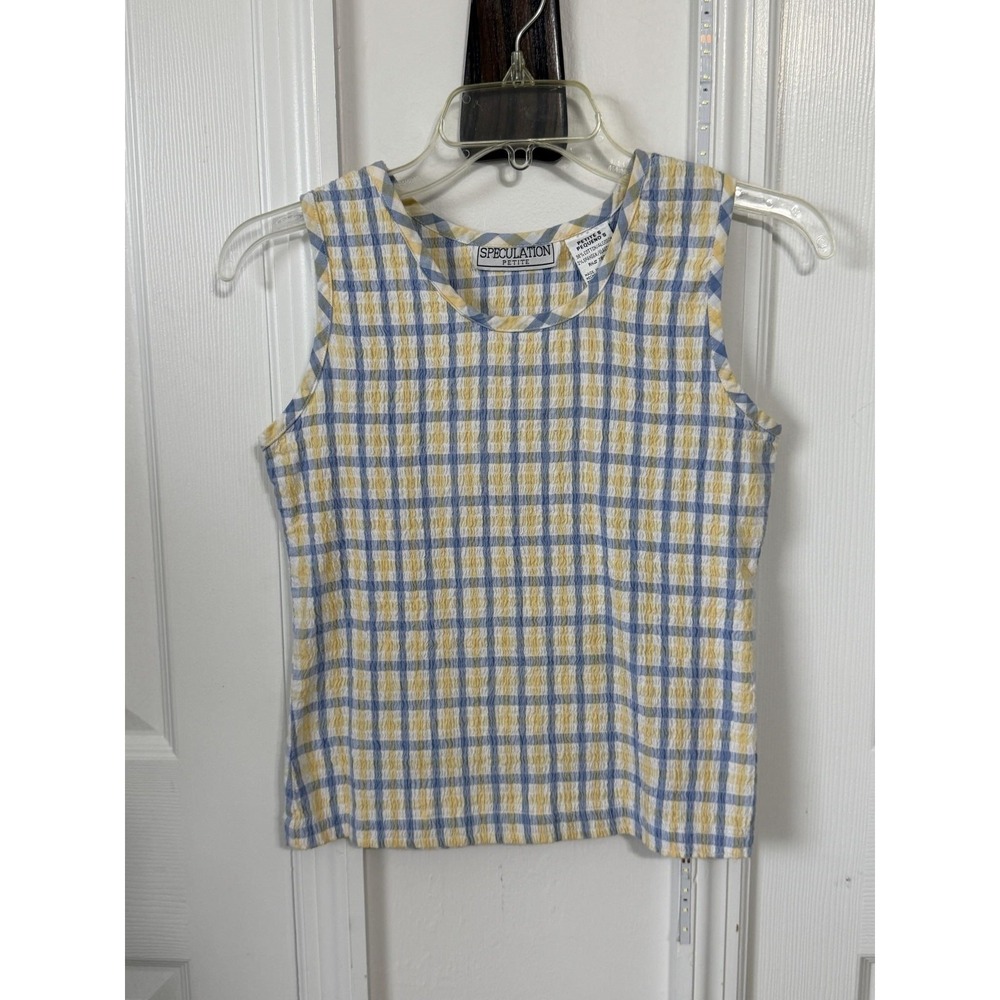 Speculation Tank Top Womens Petite S Multicolor Check Sleeveless Stretch Summer